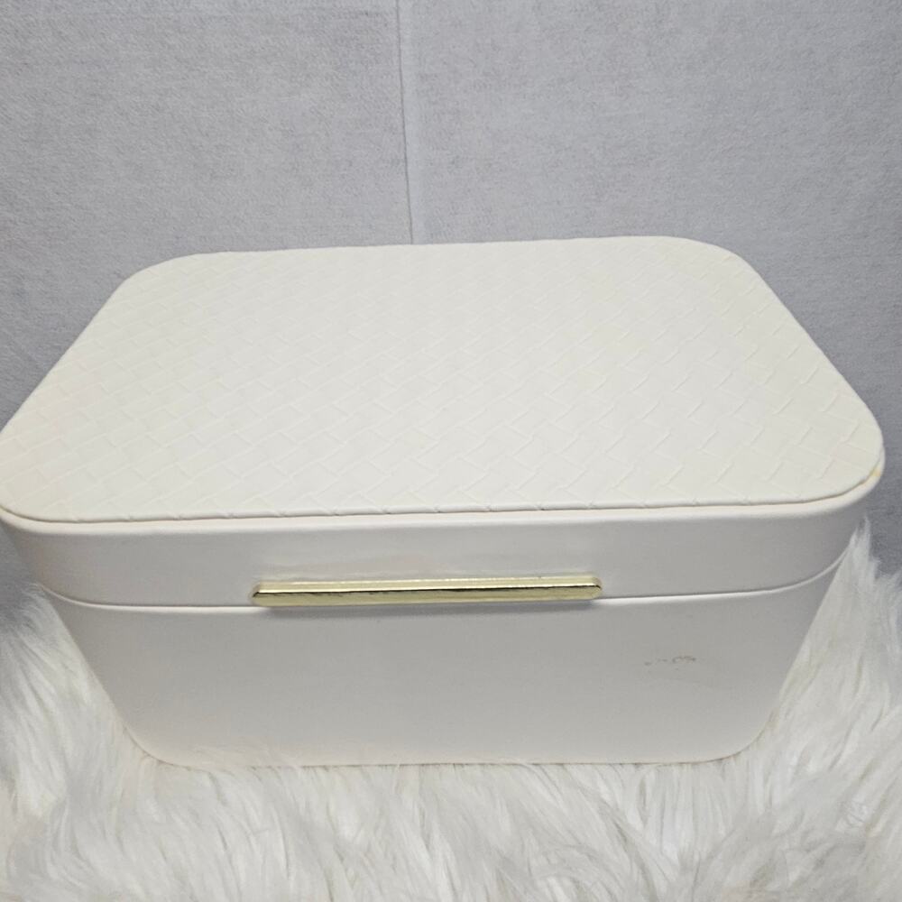 Target White Ivory Faux Leather Jewelry Box Organizer Case Gold Accent Display